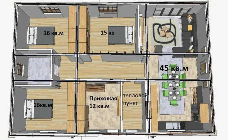 Проект 1 этажного дома 101 м2, дизайн и чертежи