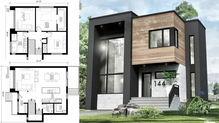 Проект планировка жилого дома Small Modern House 30x31 with Interior - Sam Phoas Home Small modern home, Moder