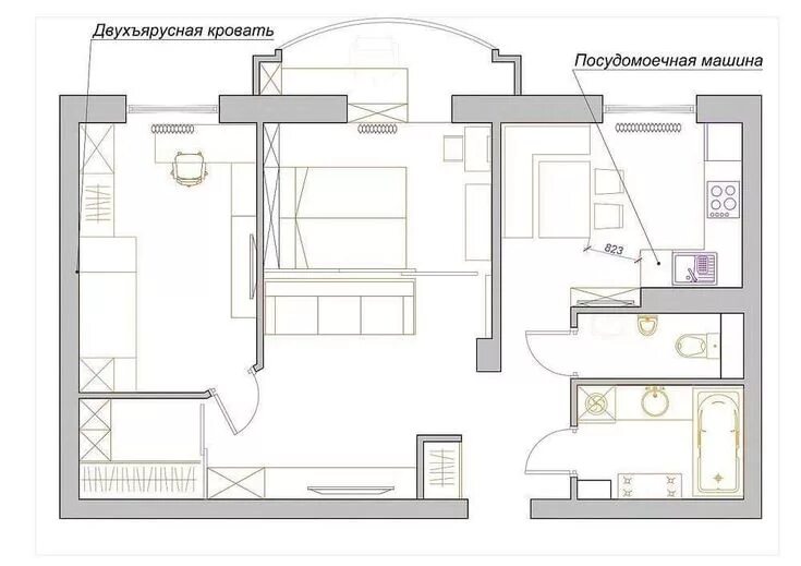 Проект планировки 2 комнатной квартиры Pin by Алла on Дизайн интерьеров Architectural floor plans, Floor plan layout, F