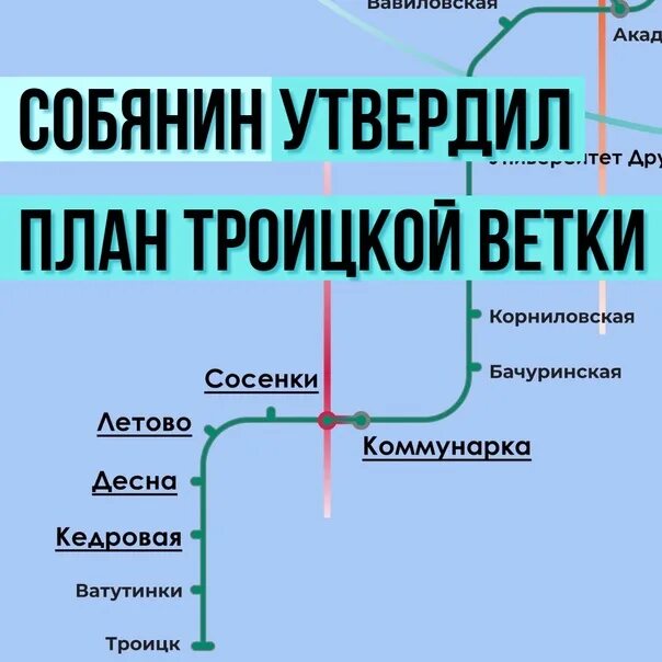 Проект планировки второго участка троицкой линии метро Проект участка Троицкой линии метро готов! Собянин одобрил план станций от Комму