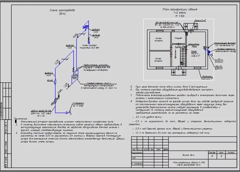 Проект подключения газа Газификация частного жилого дома - Чертежи, 3D Модели, Проекты, Газоснабжение