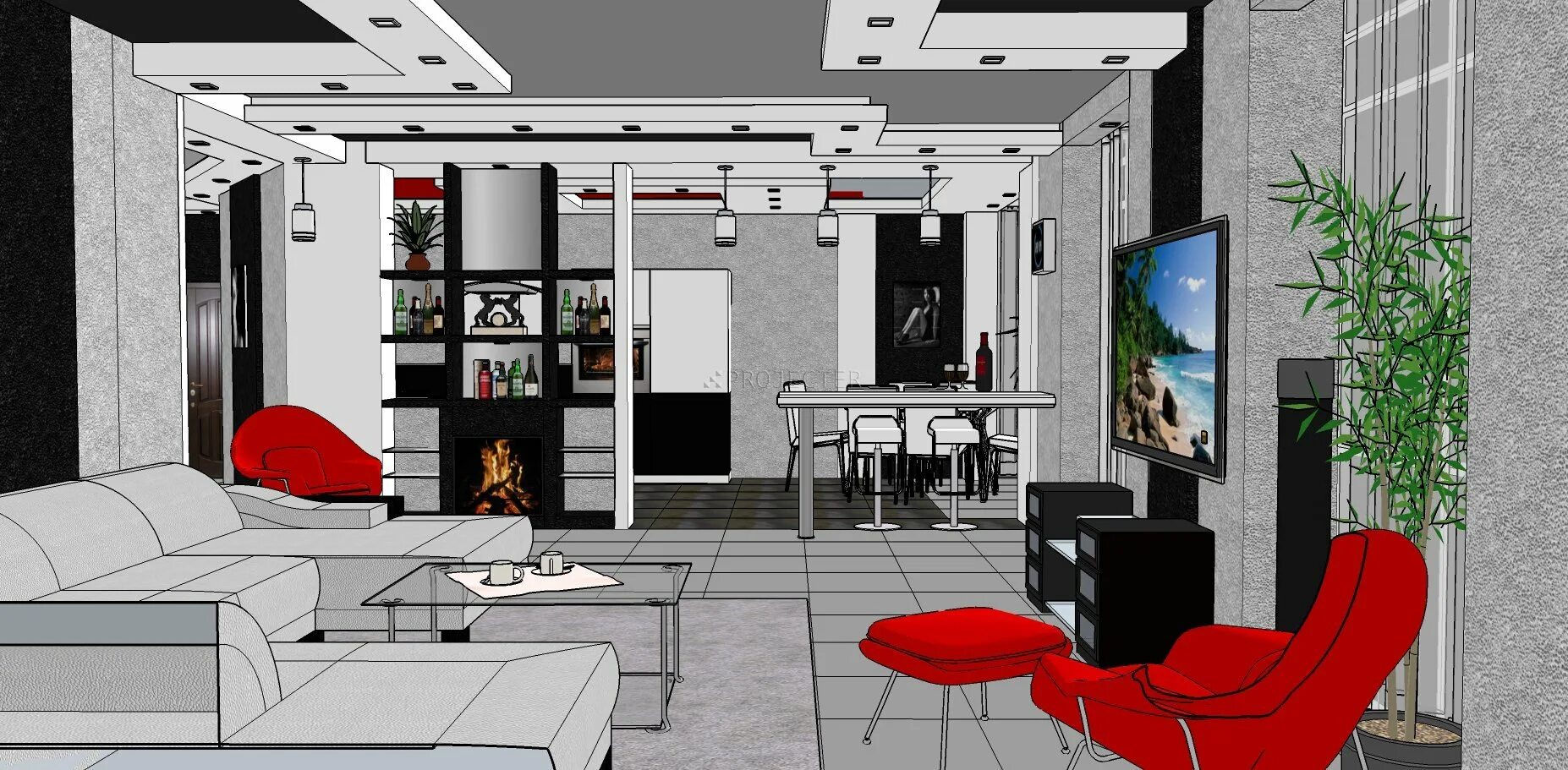 Проект про интерьер Sketchup Render Interior - 73 photo