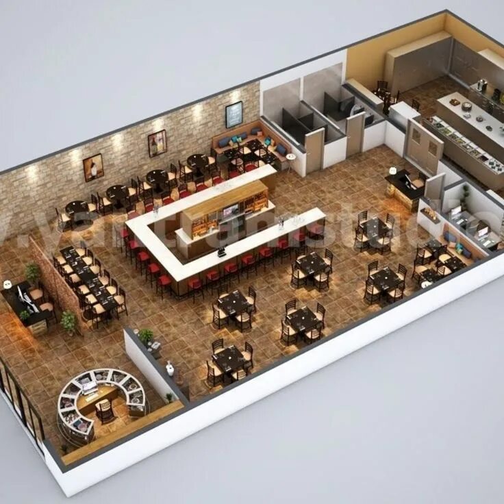 Проект ресторана фото Fully Modern Bar 3D Floor Plan Design Ideas