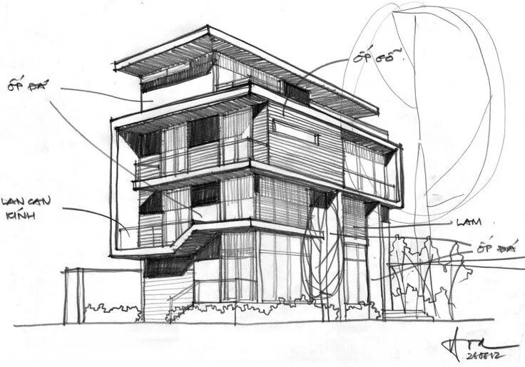 Проект современного дома чертеж F2 Villa by Dang Duc Hoa-Block Architects (22) House design drawing, Architectur