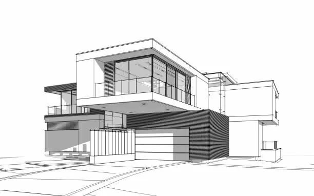 Проект современного дома чертеж 3d rendering sketch of modern cozy house with garage for sale or rent... House d