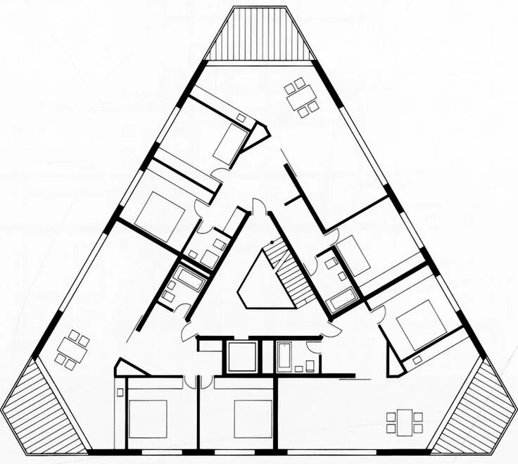 Проект треугольного дома со стеклянным фасадом чертеж BDZ housing development, Zurich (2013), pool Architekten Planos arquitectonicos,