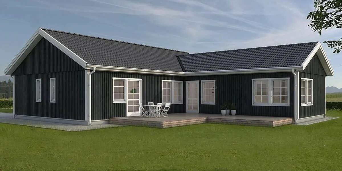 Проект угловых домов фото TD-41201-1-3: Single Story L-shaped Scandinavian House Plan