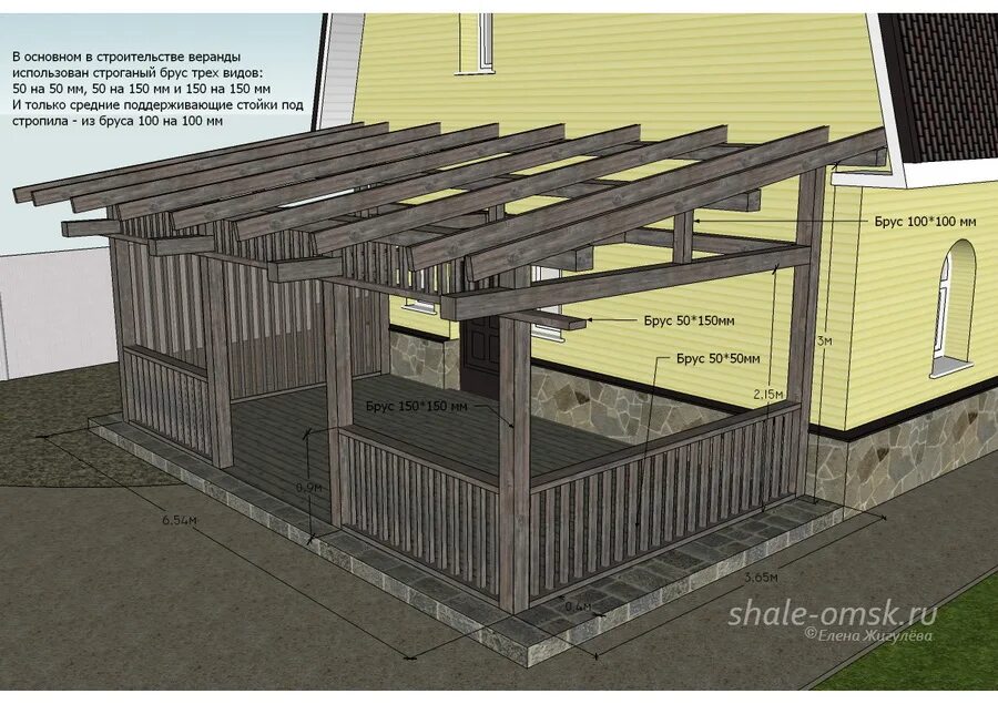 Проект веранды к дому 6х3 чертеж Веранда у дома " Шале - студия ландшафтного дизайна и архитектуры Омск
