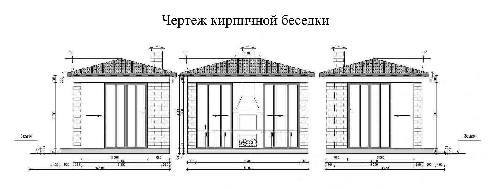 Проект закрытая беседка чертеж Беседка из кирпича своими руками пошаговая инструкция