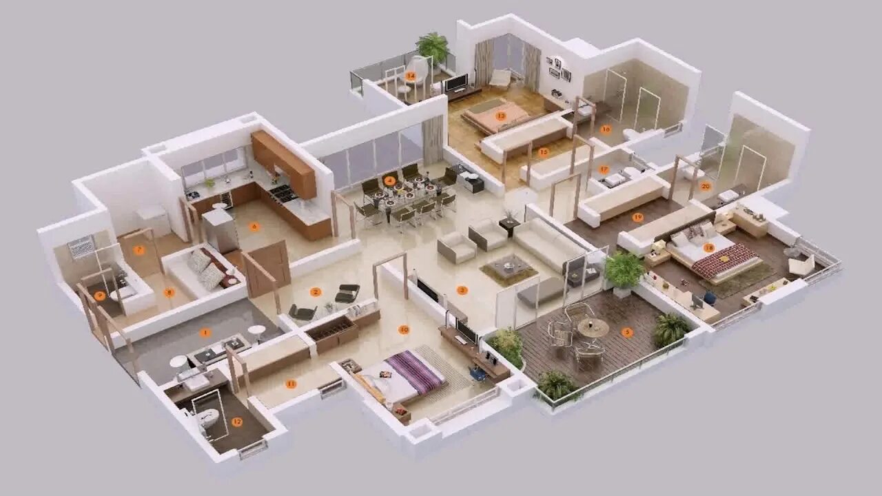 Проектирование дизайна интерьера 3d 3 Bedroom House Design And Floor Plan (see description) - YouTube