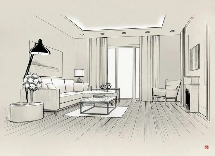 Проектирование интерьера комнаты Andrii Bondarenko on Instagram: "Living room sketch #archinterior #arch_gra. Dra