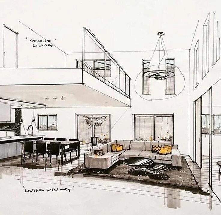 Проектирование интерьеров москва Contemporary Home Now on Instagram: "Via: @sketchesnow What do you think about t