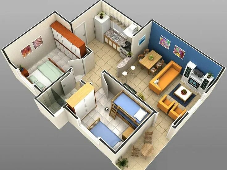 Проектирование планировки дома онлайн Desain Rumah Minimalis Sederhana 1 Lantai 2 Kamar Tidur Planta de casas simples,