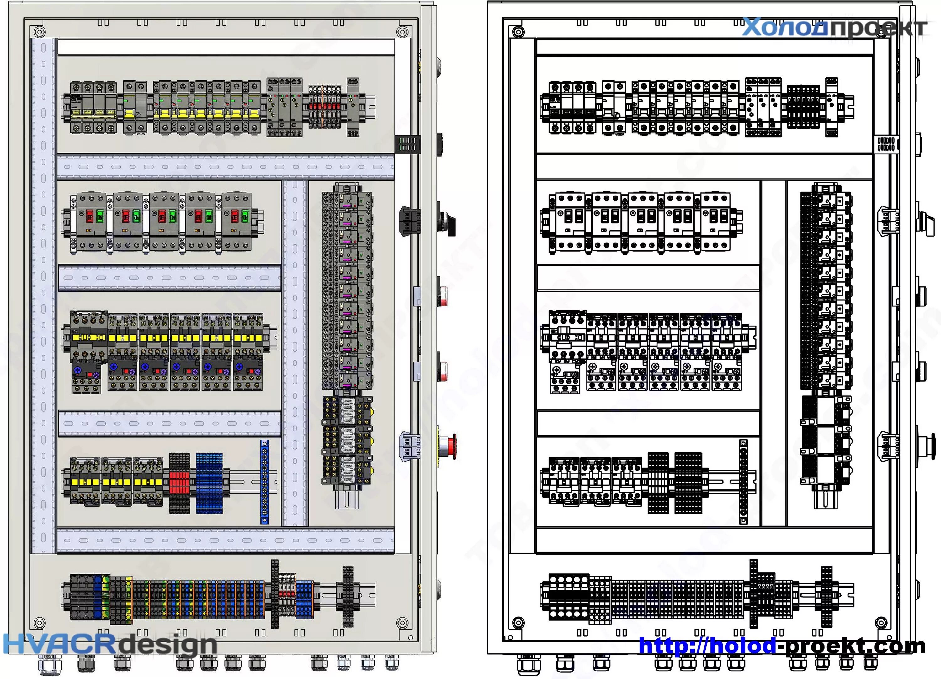 Проектирование схем щитов Устройство щита управления Holod-Proekt - Refrigeration Systems Design