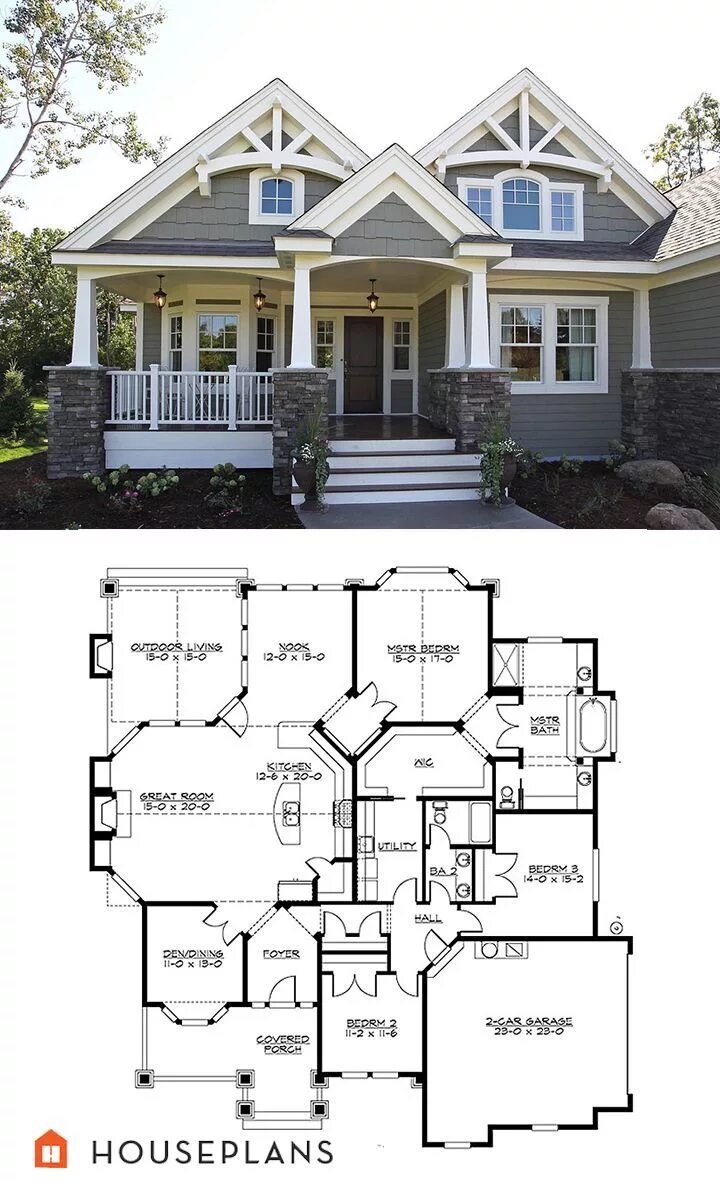 Проекты американских одноэтажных домов с планировками Pin by Nicole Douglas on Houses Craftsman house plans, Craftsman house, House st