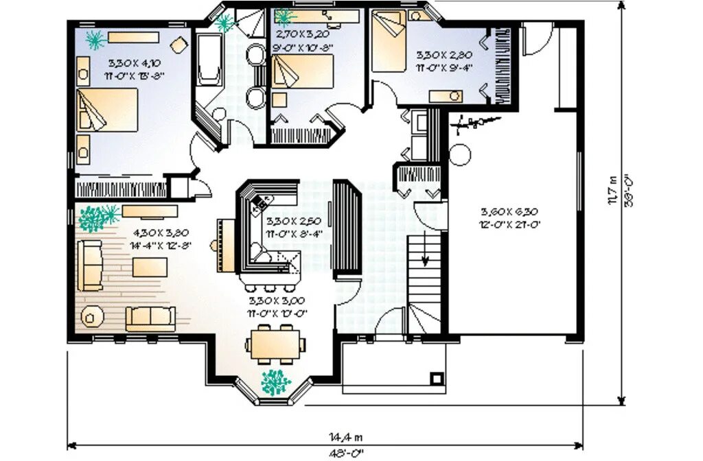 Проекты американских одноэтажных домов с планировками 1250 Square Feet House Plans European Style House Plan 3 Beds 1 00 Baths 1250 Sq