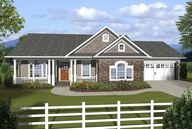 Проекты американских одноэтажных домов с планировками Plan 20108GA: 3 Bedroom Ranch With Covered Porches Ranch house plans, Ranch hous