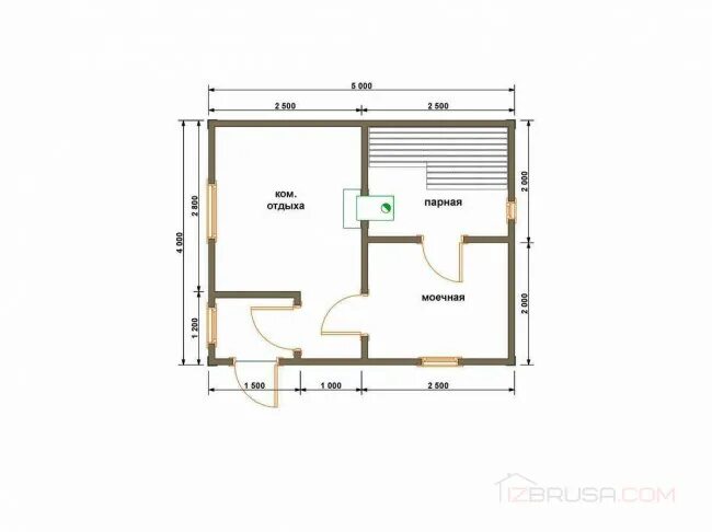 Проекты бань 4х5 планировка Баня из бруса "ББ-8" 4х5м проект под ключ, цена от 827 000 руб.