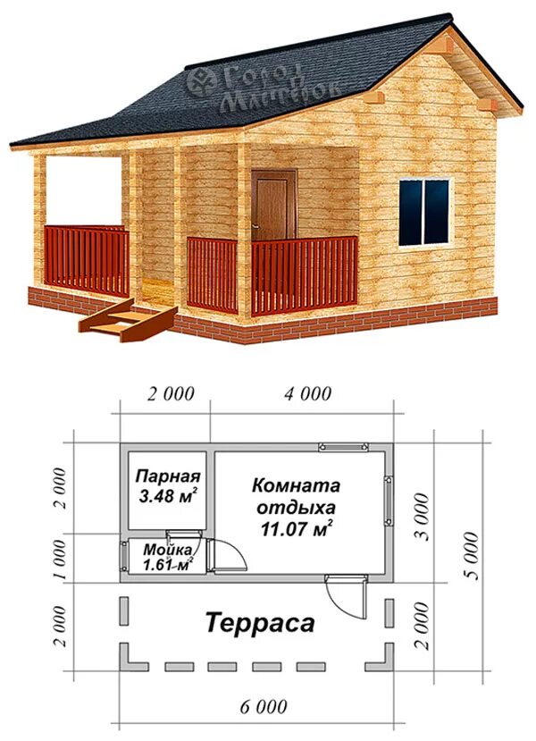 Проекты бань 6х4 с террасой фото Проекты бань из бруса