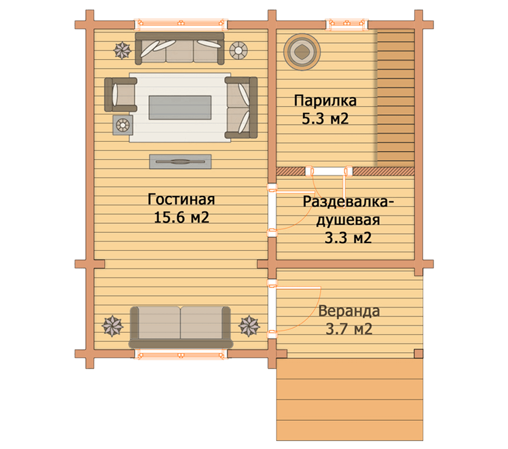 Проекты бань из бруса фото цены Протвино" - проект одноэтажной бани из бруса - БрусГост