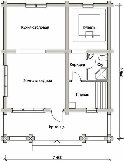 Проекты бань из газобетона бесплатно чертежи 16 Банька 9,5х7,4