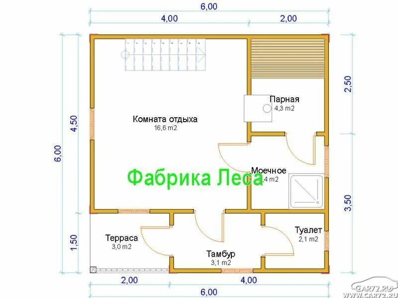 Проекты бань из пеноблоков с планировкой Баня-дом 6х6 с мансардным этажом из бруса