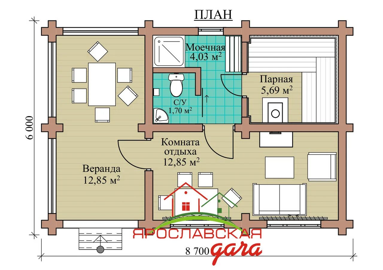 Проекты бани фото планировка Проект бани с комнатой отдыха и террасой - Баня С Комнатой Отдыха И Террасой Фот