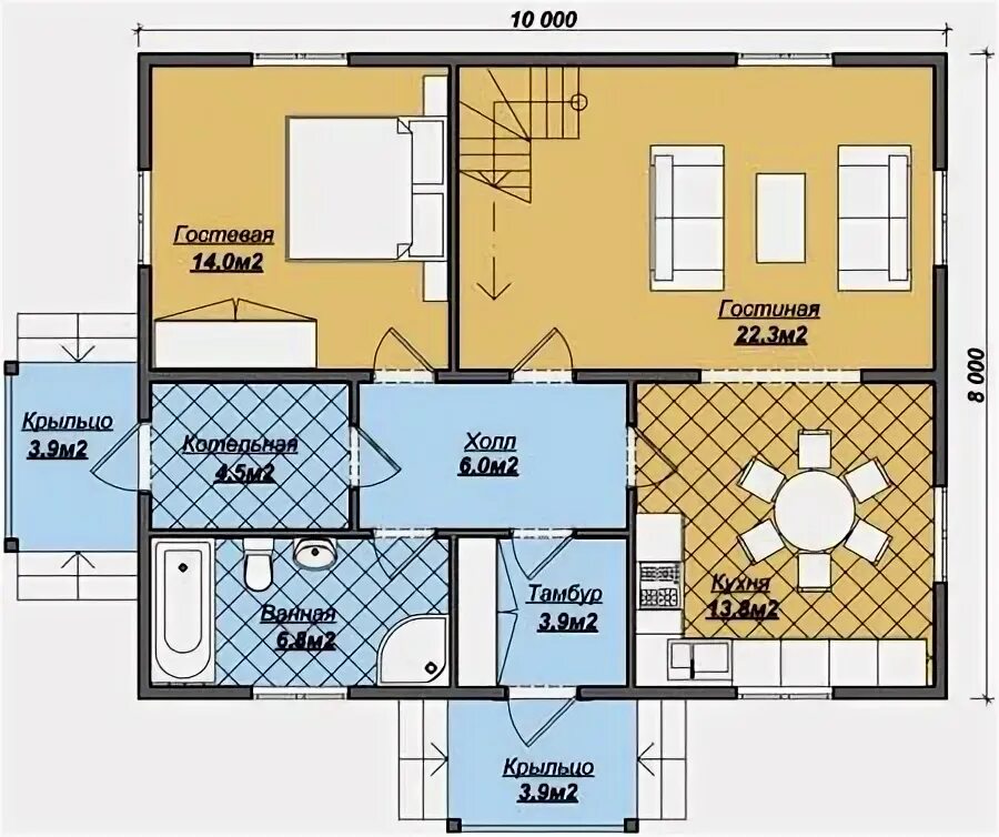 Проекты дома 8 8 фото Планировка дома 8 на 10 - готовые планы одноэтажных и двухэтажных коттеджей План