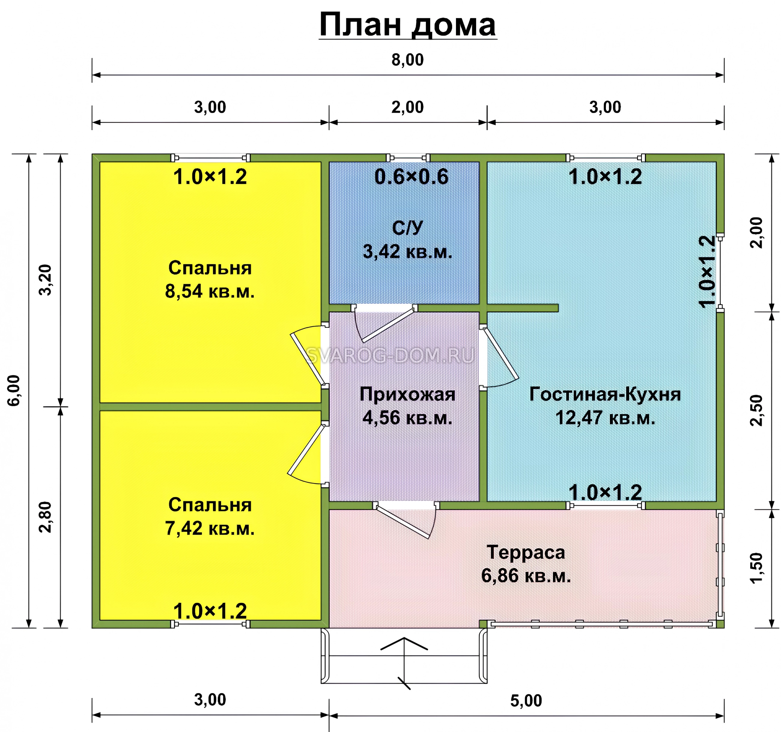 Проекты домов 6х8 одноэтажного дома планировка Проект одноэтажного каркасного дома 6 на 8 под ключ - "Дева"