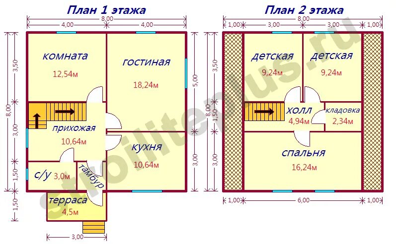 Проекты домов 6х8 с мансардой фото Дом 8х8 из бруса "Аляска-2" проект для постоянного проживания от производителя С