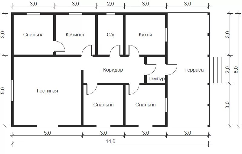 Проекты домов 8 8 бесплатно чертежи Одноэтажные каркасные дома 8x14 под ключ СК "Юг Дом"