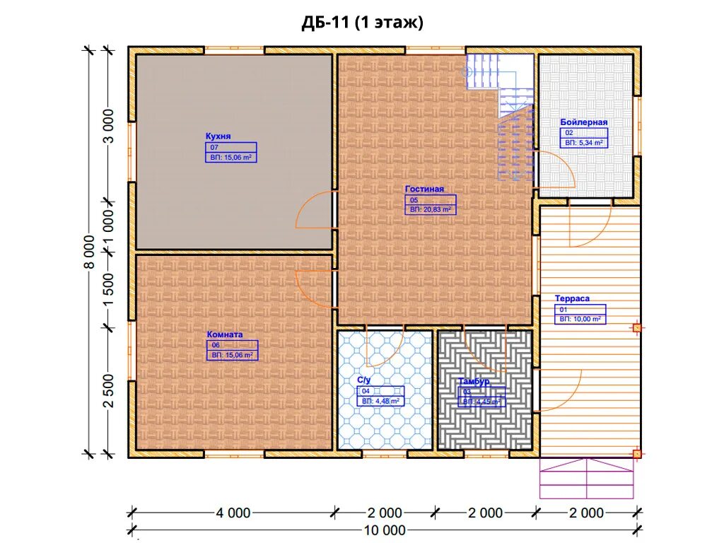 Проекты домов 8х10 фото Проект дома ДБ-11 (8х10м), площадью 112м² из бруса 150х150мм