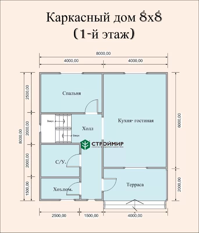 Проекты домов 8х8 фото Каркасный дом 8х8, проект К-102, цена: 2702000 рублей