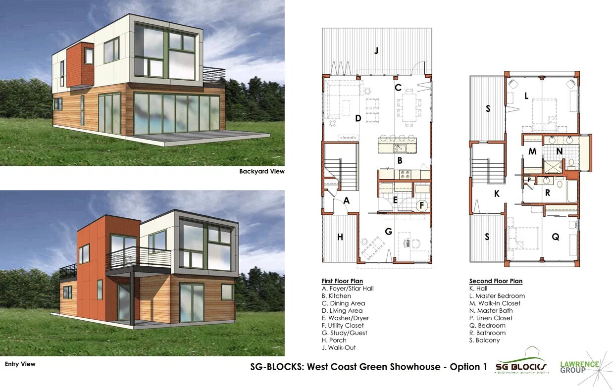 Проекты домов из контейнеров с планировкой Container House: SG Blocks, Harbinger House, Designed by Lawrence Group - Floor.