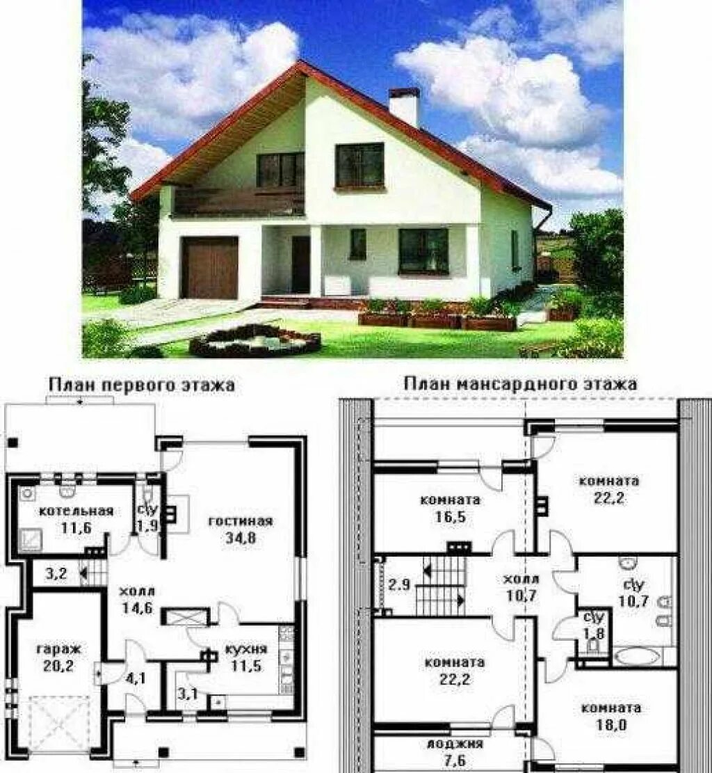 Проекты домов из пеноблоков с планировкой Проект дома 8х10 с мансардой фото - DelaDom.ru