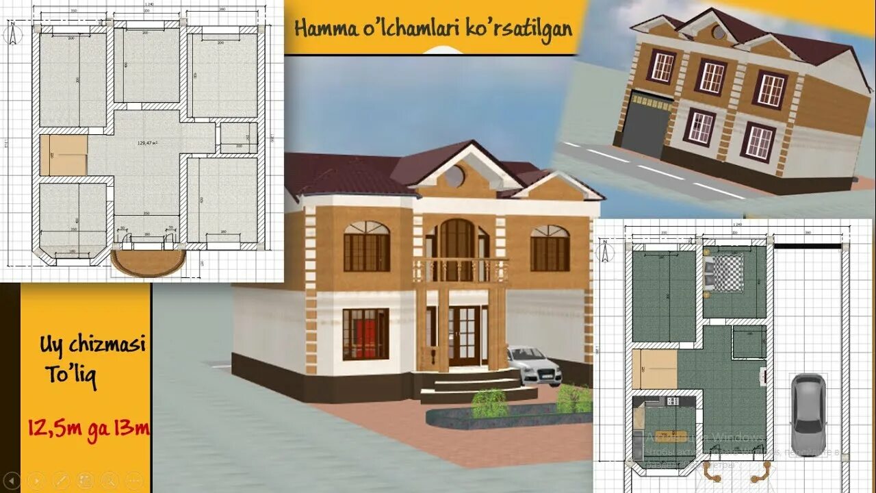 Проекты домов узбекистана с чертежами и фото Ikki qavatli uy loyihasi (12,2m -13m) Икки етажли уй чизмаси ,уй проекти № 5 - Y
