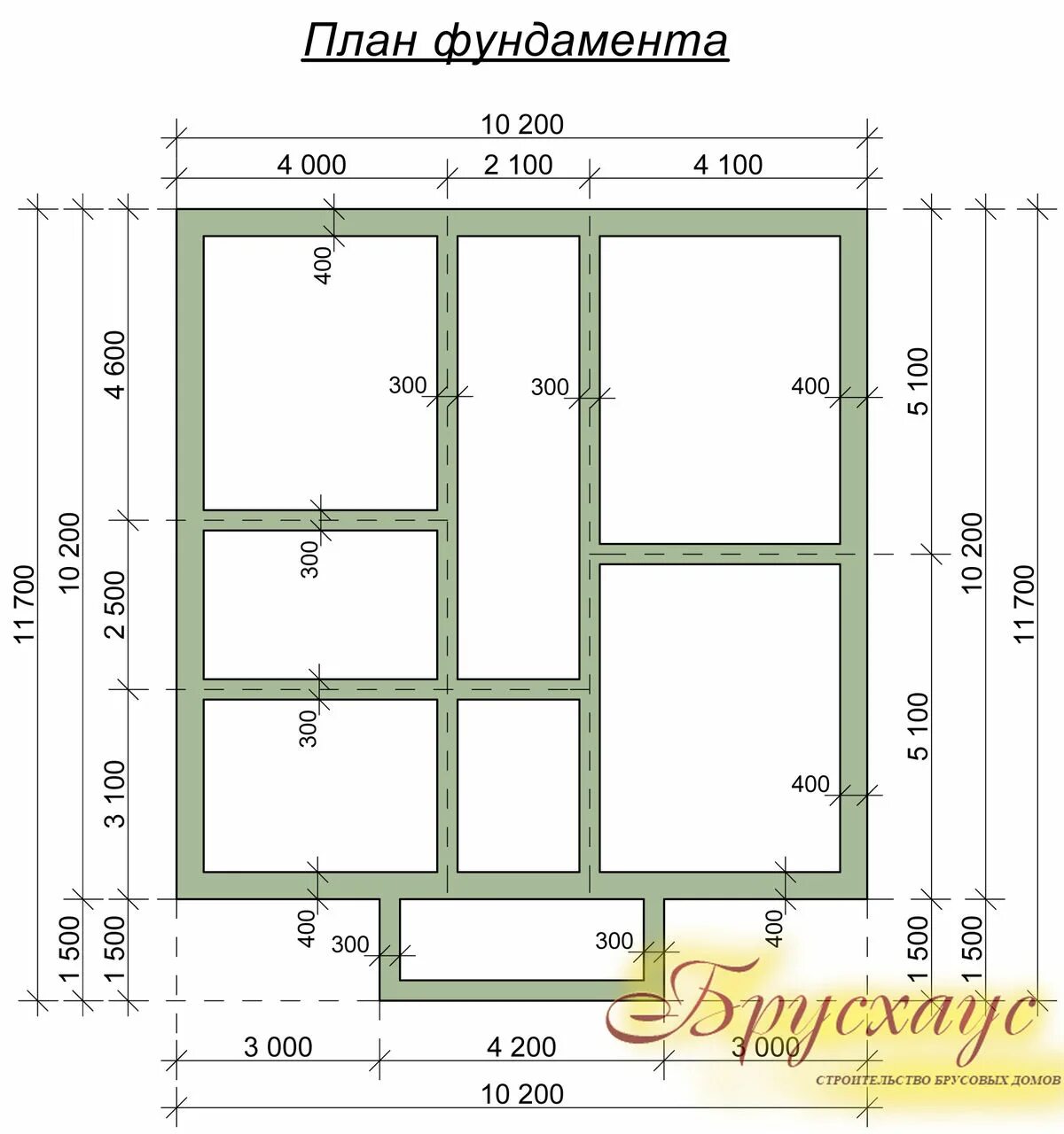 Проекты фундамента для домов бесплатно чертежи Проект 10х10 № Б-13 - "Ясногорск" дома из бруса в Москве и Московской области