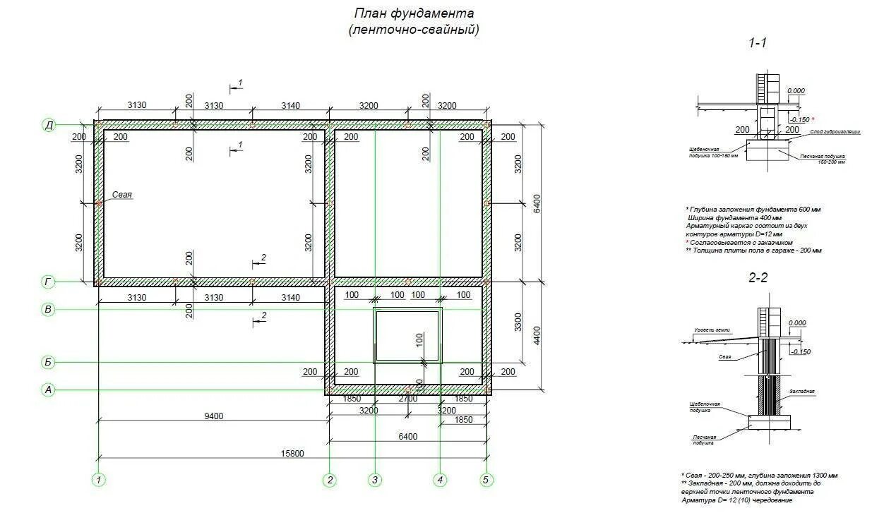 Проекты фундаментов частных домов чертежи с размерами Фундамент под каркасный гараж своими руками - расчет ленточного вариант и инстру