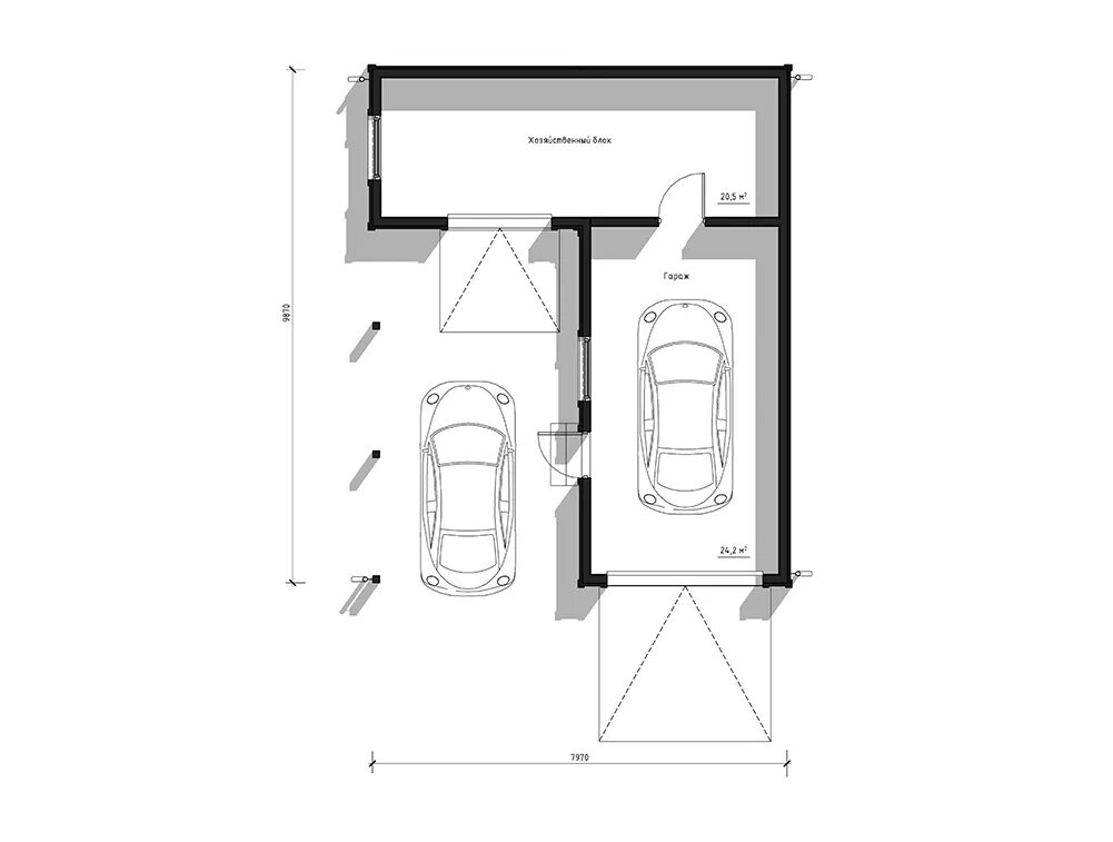 Проекты гаража с хозблоком фото Проект каркасного гаража с хозблоком от компании "Дом Эксклюзив"