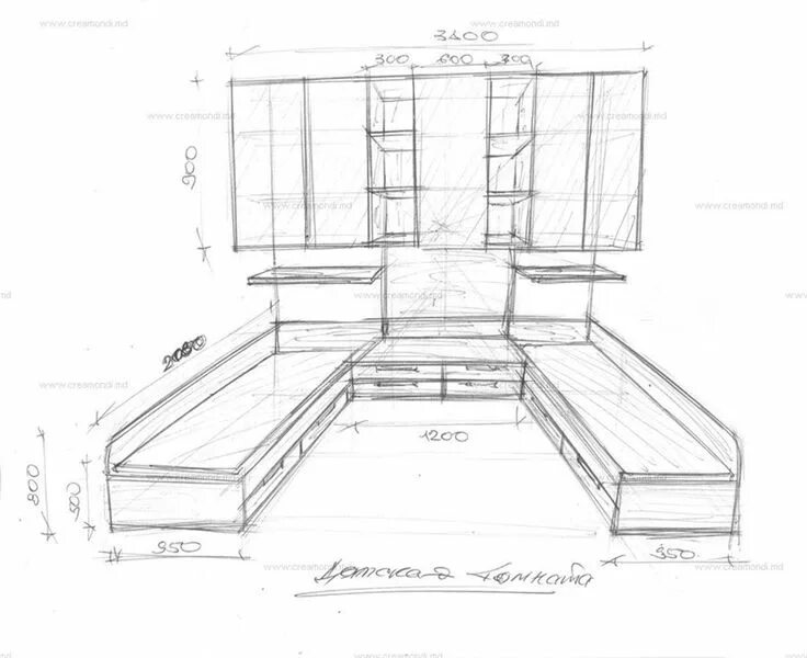 Проекты и чертежи мебели для дома Мебель для детской комнаты. в Молдове. Эскизы и чертежи мебели от Creamondi. Меб