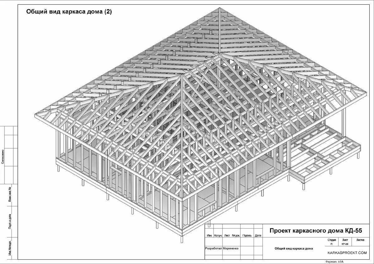 Проекты каркасных домов купить проект и чертежи Классический каркасный дом с 3 спальнями. Чертежи для сборки. KARKASPROEKT - про