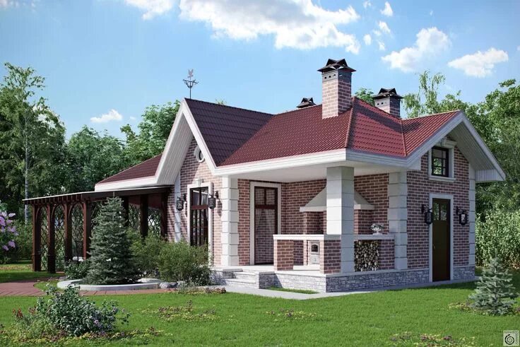 Проекты кирпичных домов с террасой фото Проект дома "Баня с барбекю" House styles, House design, House