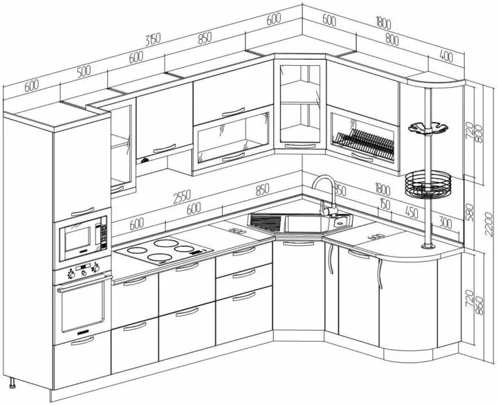 Проекты кухонных гарнитуров с размерами угловые фото Неактивно