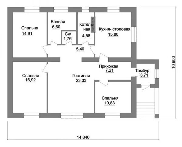 Проекты одноэтажных домов с котельной фото Бригада рабочих Готовый проект 1-этажного дома с котельной B-120