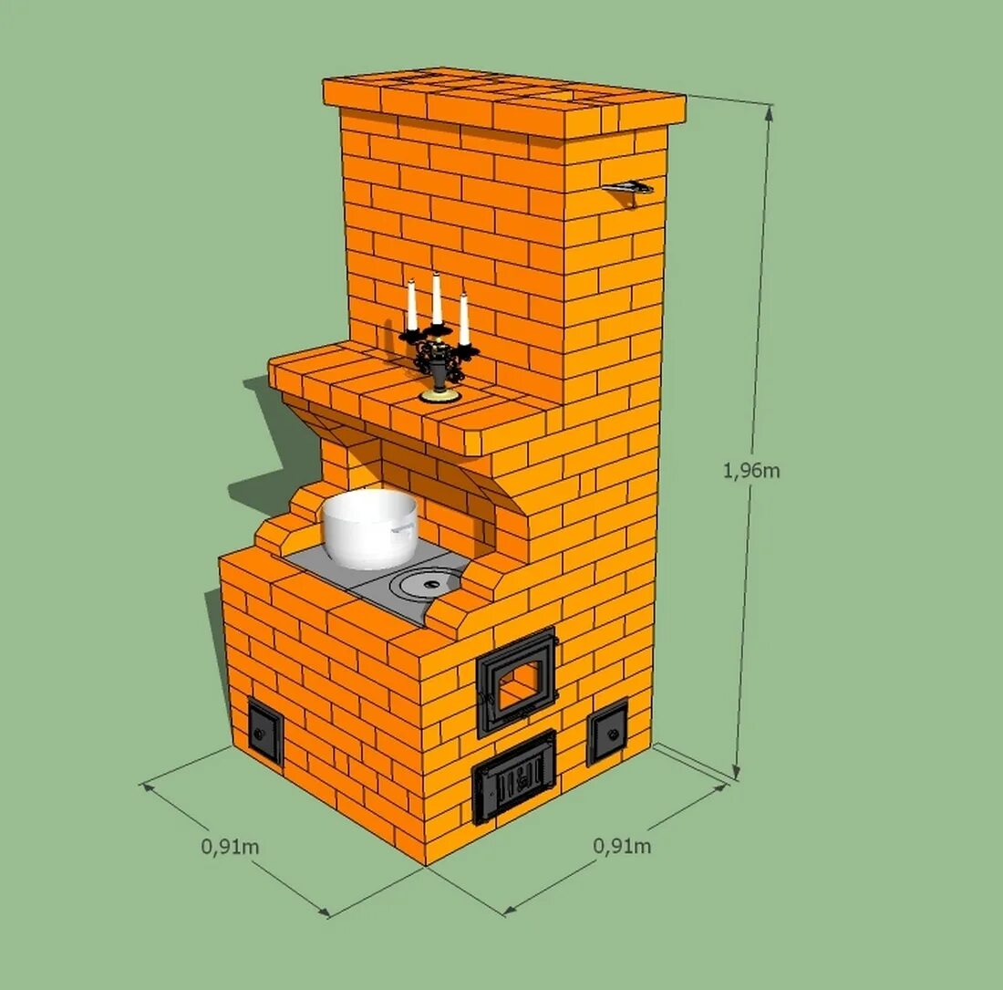 Проекты печей из кирпича фото Порядовка отопительно варочной печи для дачи 91 на 91 сантиметр - Печник Кладка 