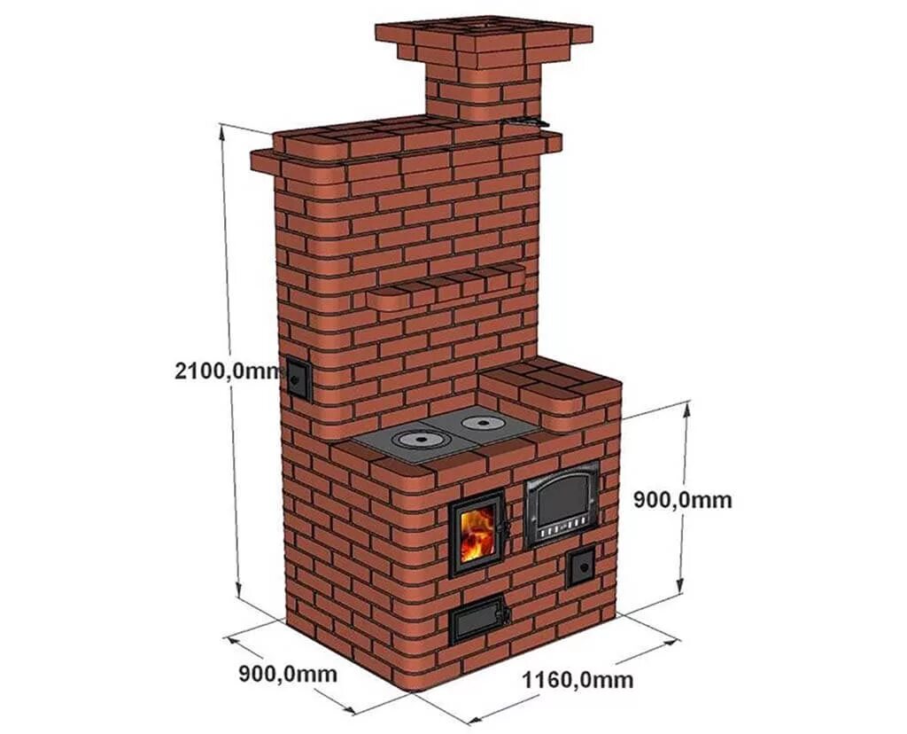 Проекты печей из кирпича фото Отопительно-варочная кирпичная печь "Шведка" - kpc42