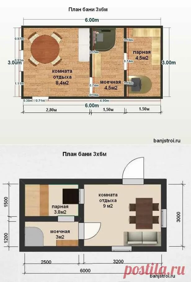 Проекты планировки бани 3 6 Планировка бани 3х6м- два варианта Строительство бани Строительство бани Постила