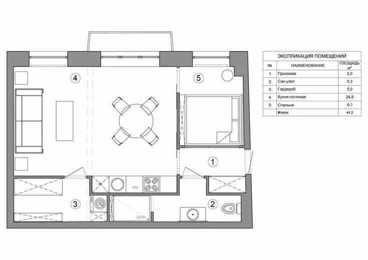 Проекты планировки кухни гостиной Московские джунгли: квартира 45 м² ELLE Decoration Small apartment plans, Small 