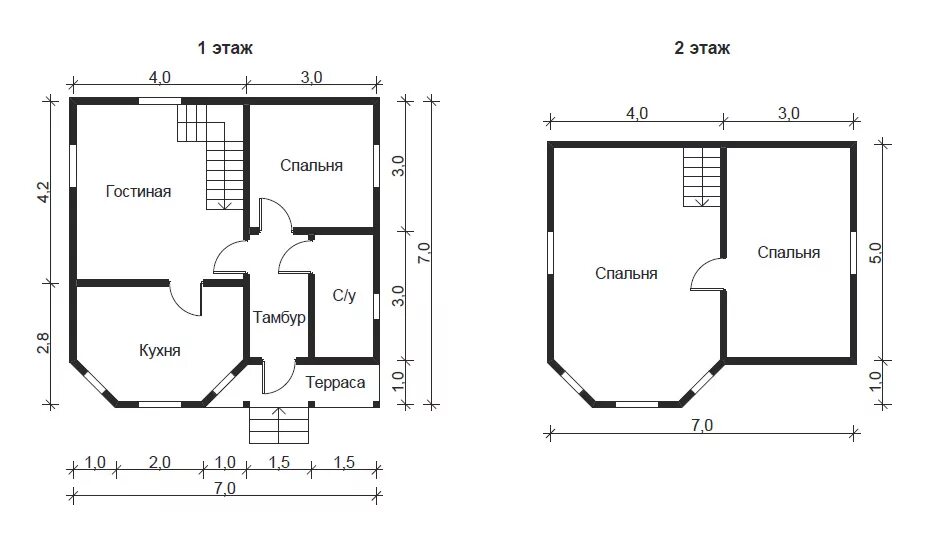 Проекты планировок домов 7 7 Двухэтажный каркасный дом 7x7 в Ростове-на-Дону "Юг Дом"