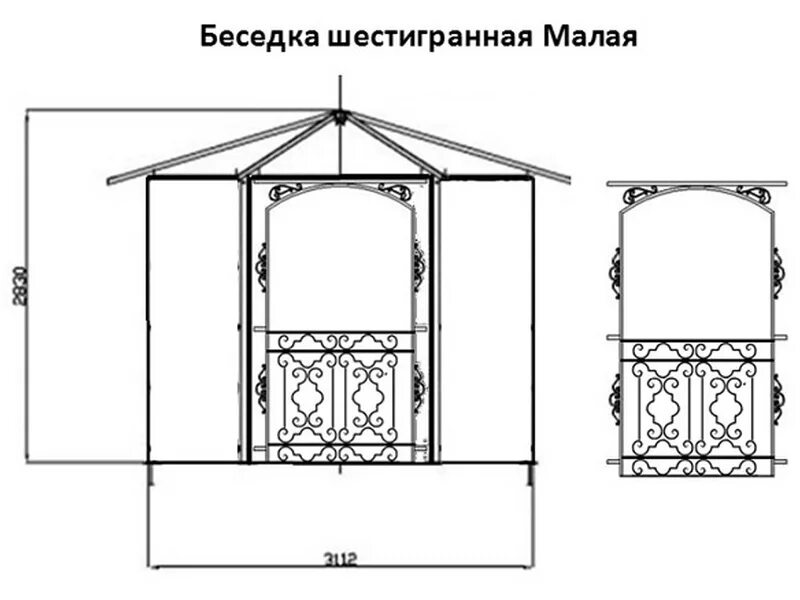 Проекты с чертежами беседок из металла Готовые эскизы и чертежи беседок с размерами